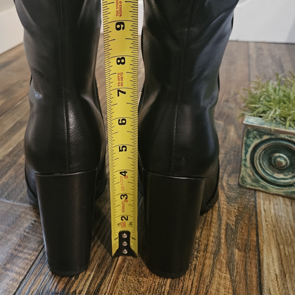 New! JustFab Tall Black Faux Leather‎ Heeled Boots. Size 6. - Picture 8 of 13